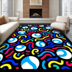 Retrowave Blue White Circles Vibrant Waves Rug