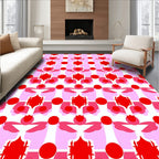 Retro Red Blossom Geometric Abstract Rug