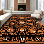 Orange Pumpkin Spooky Swirls Border Rug