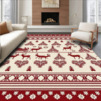 Crimson Reindeer Sleigh Christmas Forest Rug