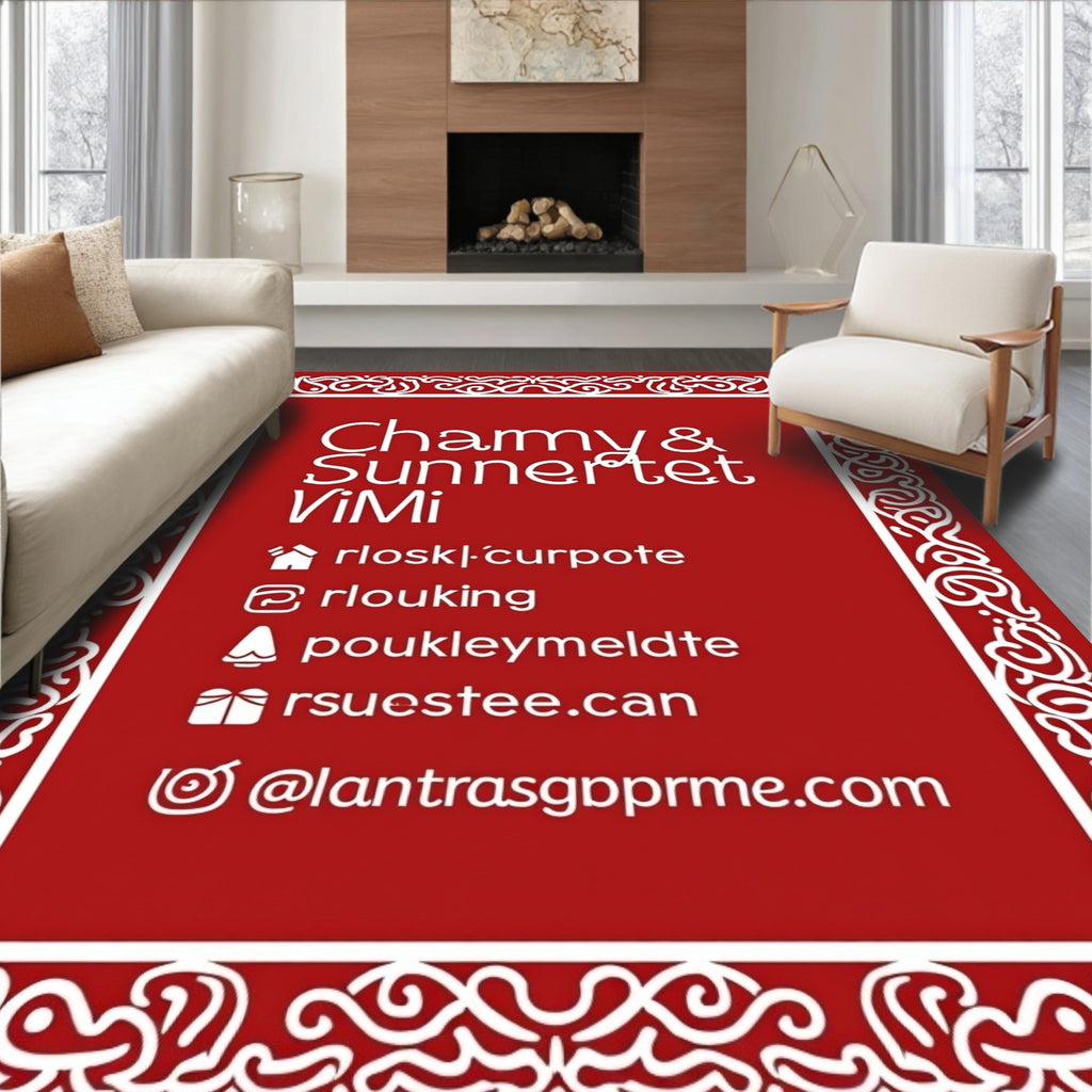Crimson White Ornate Scroll Border Rug