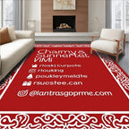 Crimson White Ornate Scroll Border Rug