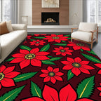 Vibrant Red Poinsettia Floral Rug