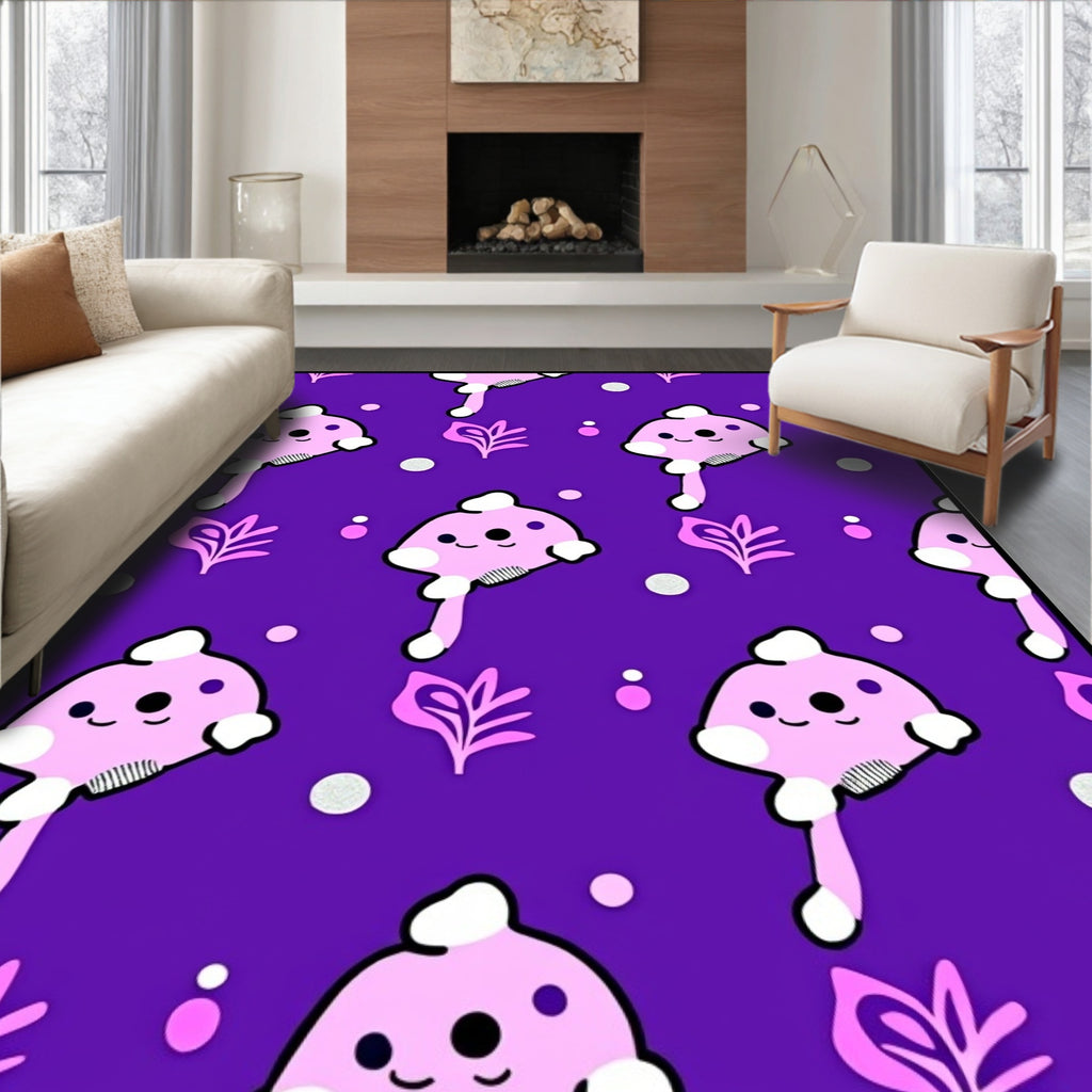 Whimsical Pink Blob Purple Garden Rug