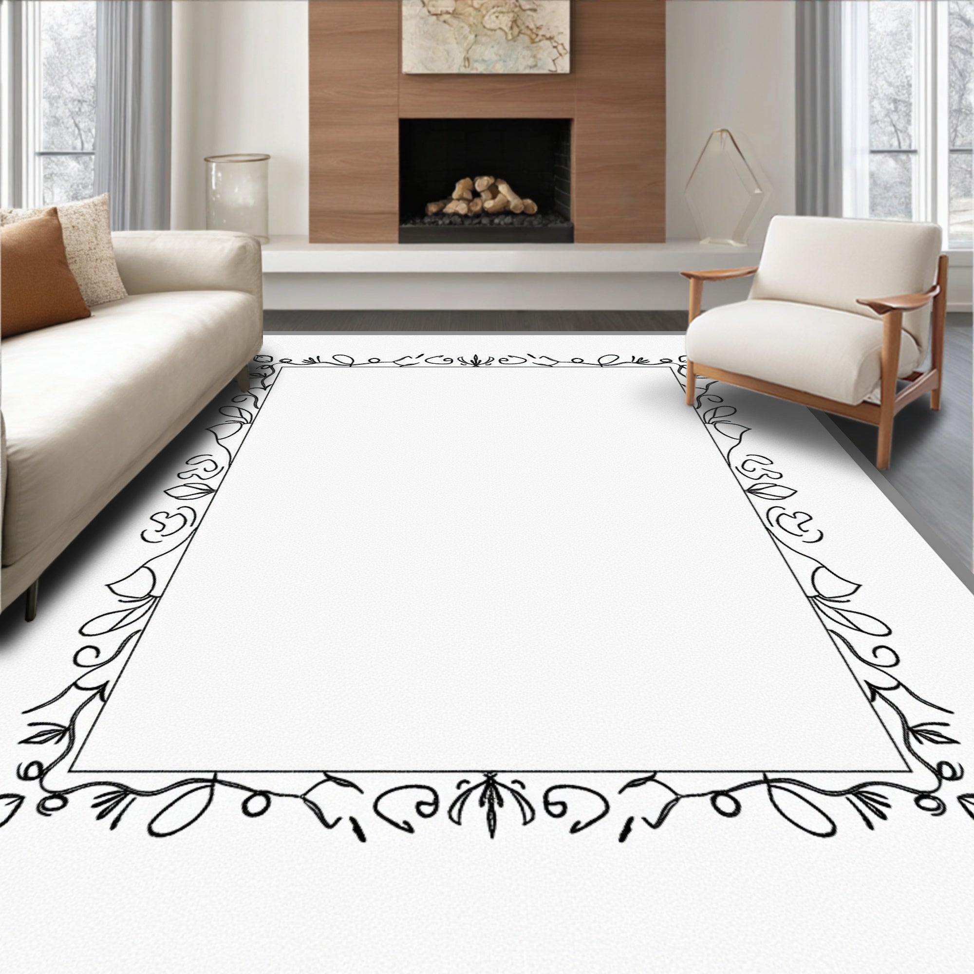 Ornate Leafvine Square Frame Rug