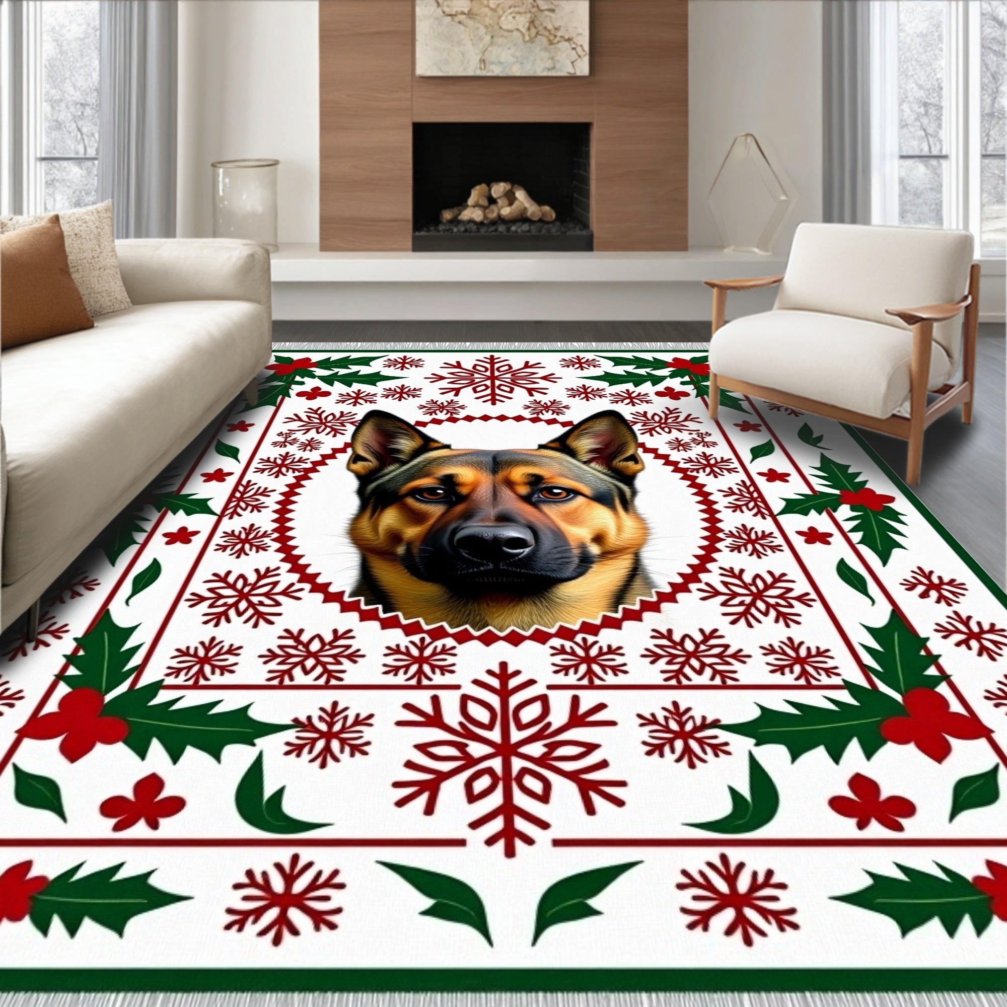 German Shepherd Dog Snowflake Christmas Rug