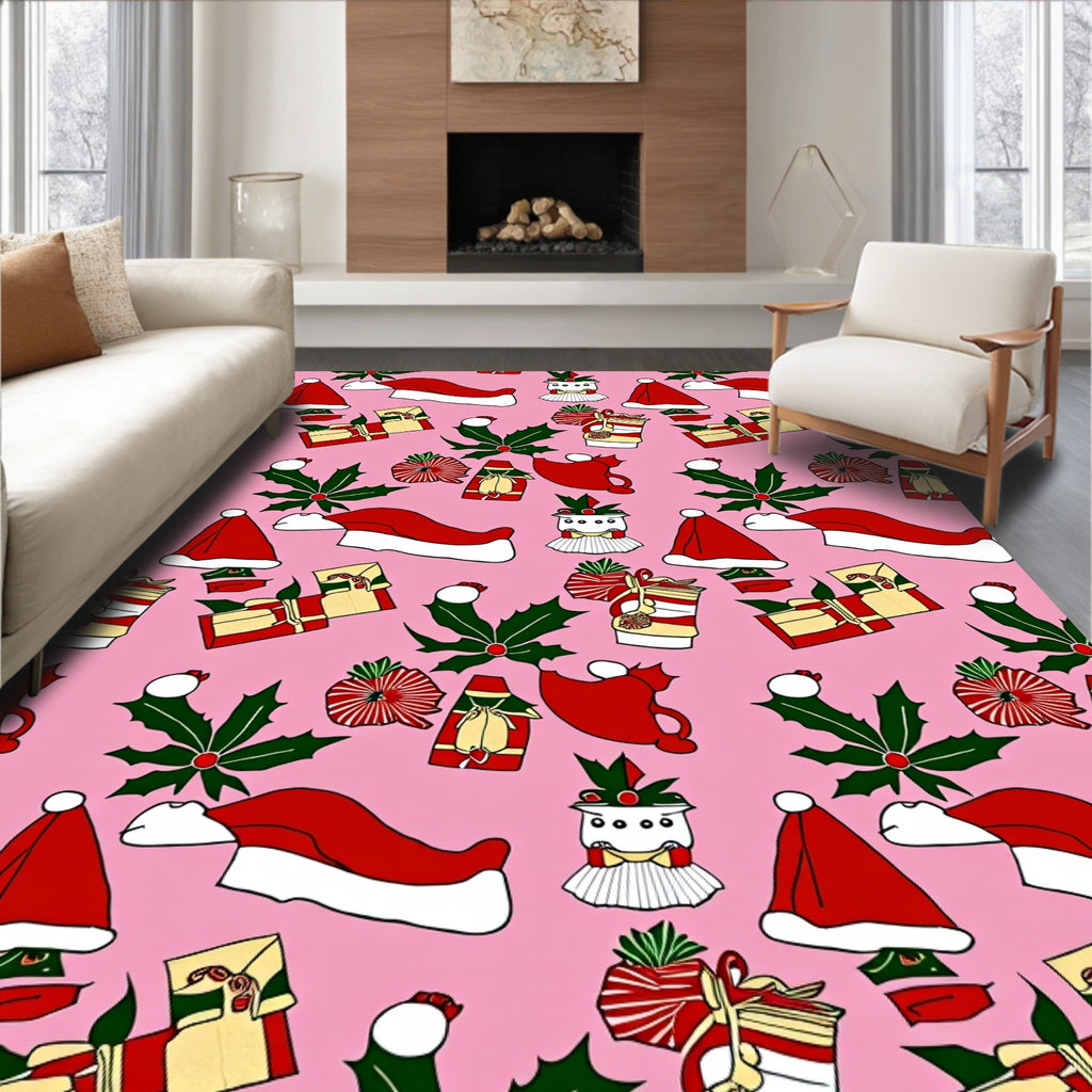 Pink Holiday Christmas Gift Presents Rug