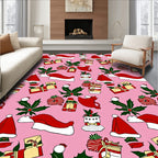 Pink Holiday Christmas Gift Presents Rug