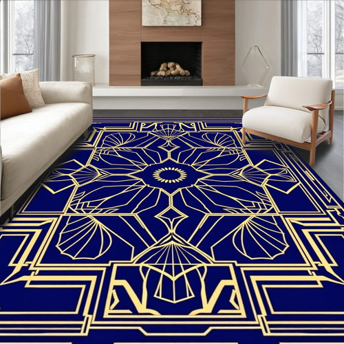 Art Deco Gold Royal Blueprint Rug