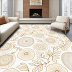 Cream and Tan Botanical Tree Ring Rug