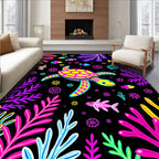 Whimsical Neon Turtle Sea Life Collage Rug