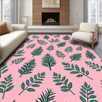 Dark Green Ferns on Soft Pink Background Rug
