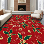 Christmas Holly Snowflake Scroll Red Rug