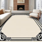 Ivory Black Ornamental Scroll Border Rug