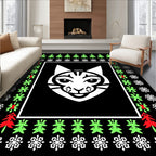 Festive White Cat Christmas Border Rug