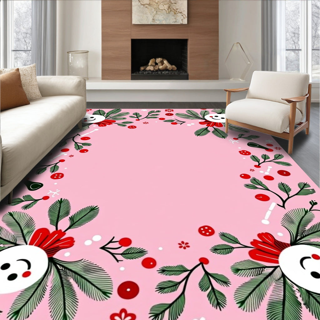 Whimsical Pink Christmas Character Garland Rug