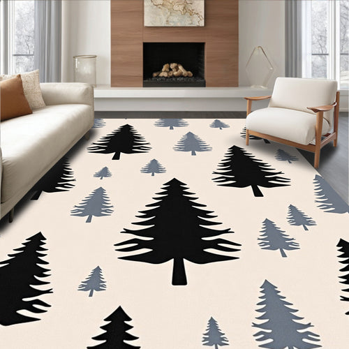 Black Gray Evergreen Forest Repeat Rug