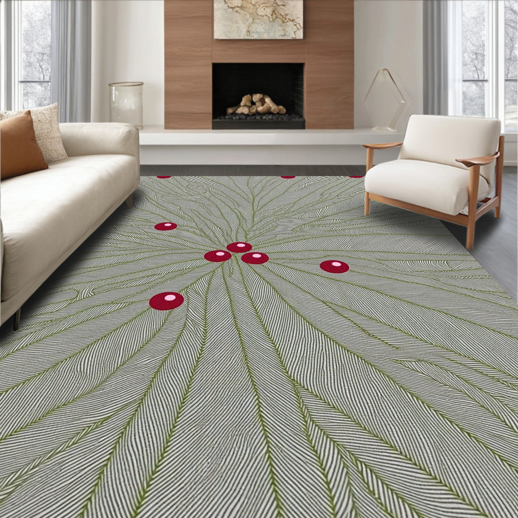 Green Leafy Vines with Red Berries Rug