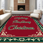 Deep Red Bordered Festive Floral Christmas Rug