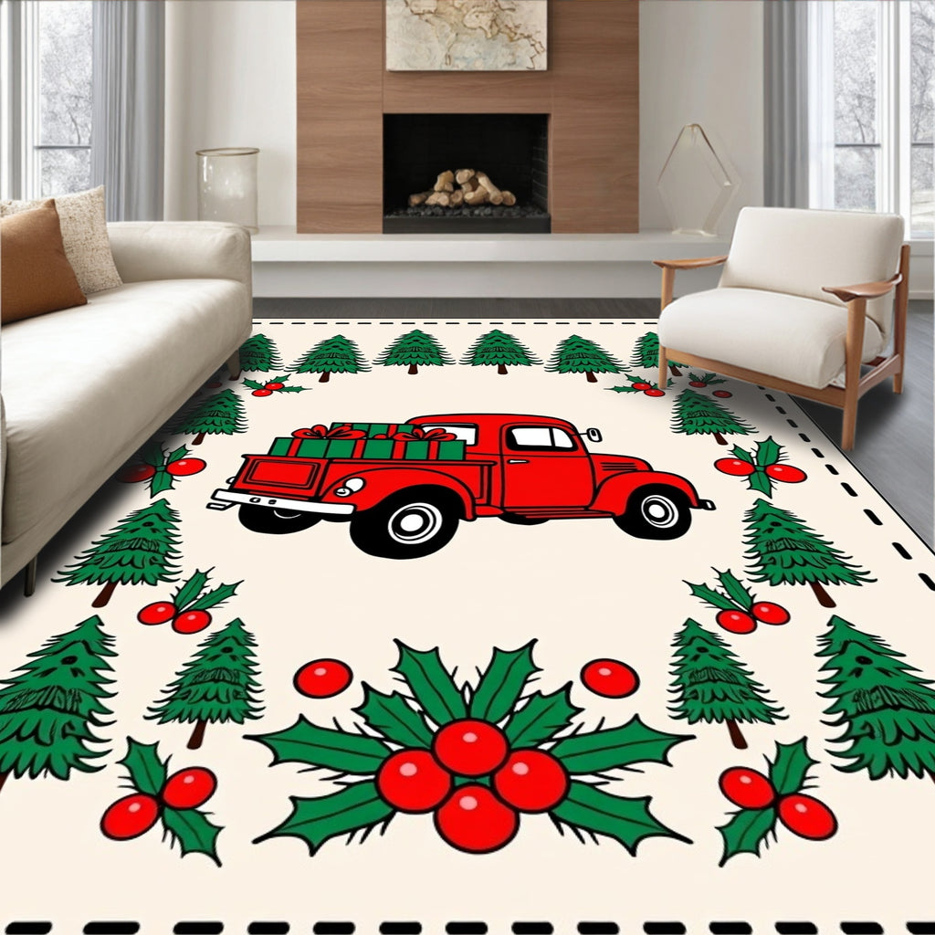 Red Truck Holly Pine Border Rug