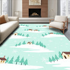 Winter Snow Village Houses Trees Rug