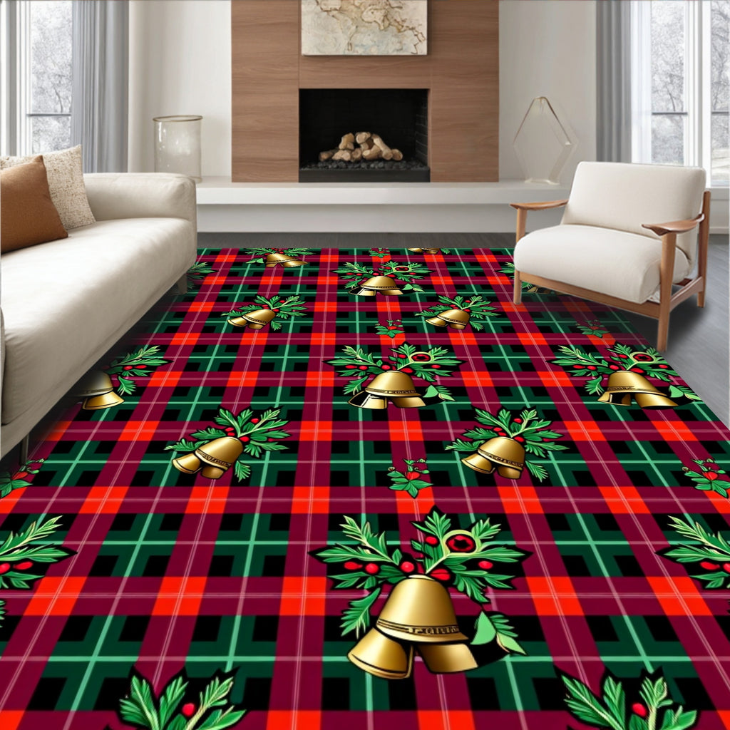 Golden Bell Festive Holly Tartan Rug