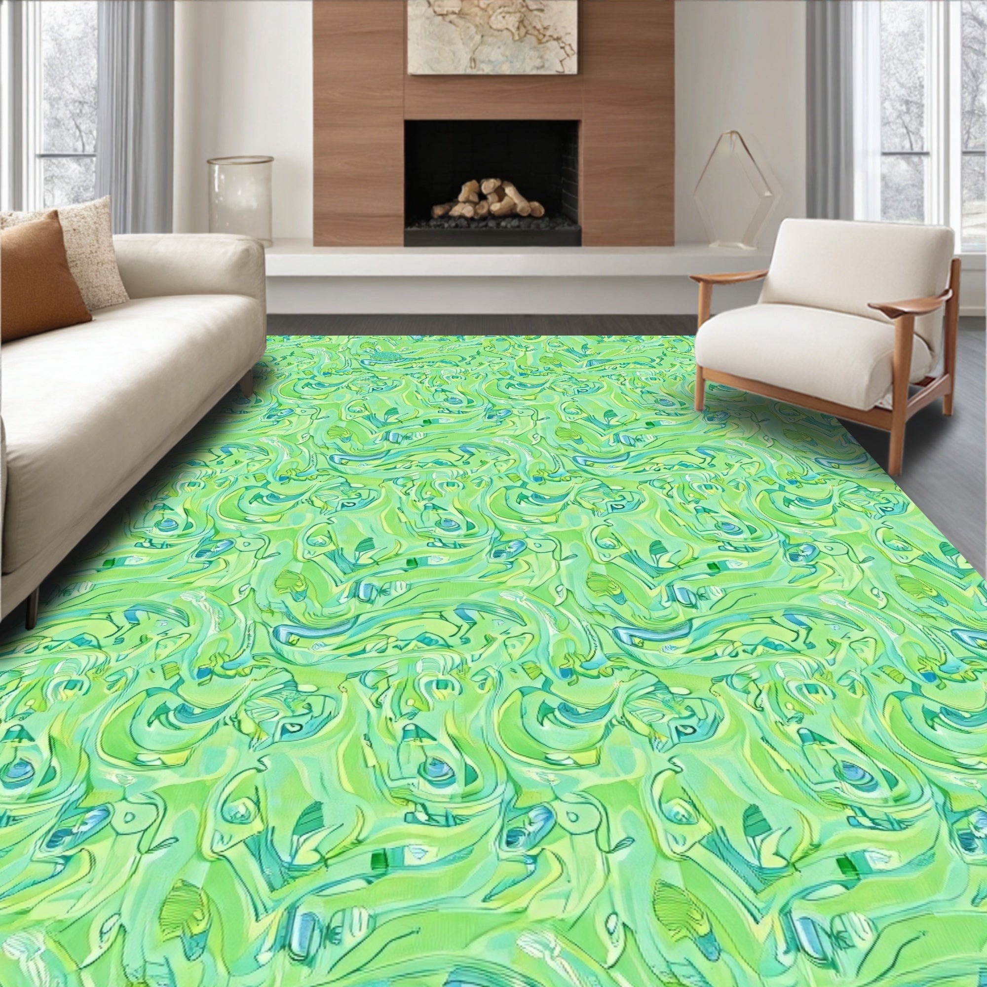 Lush Lime Green Swirl Abstract Rug