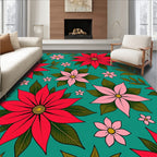 Crimson Pink Bloom Botanical Foliage Rug