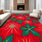 Vibrant Red Poinsettia Floral Rug