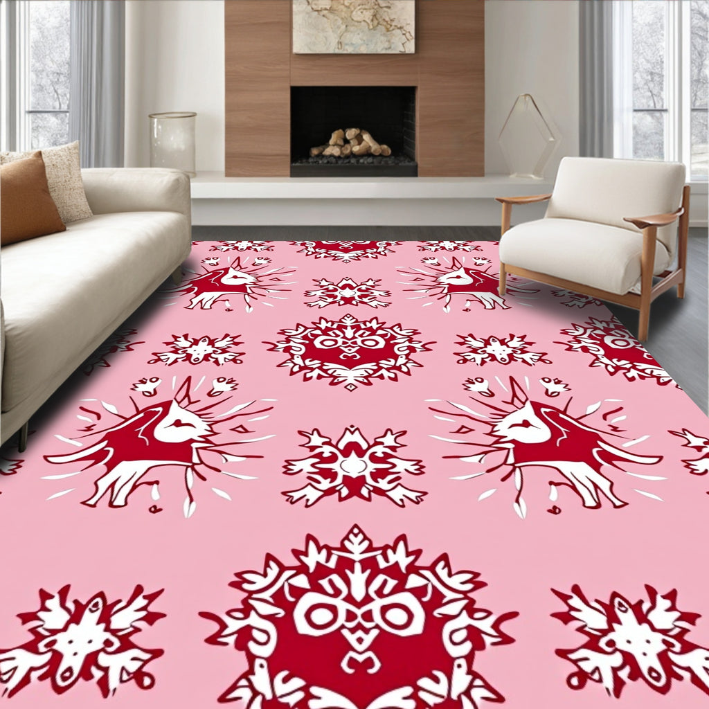 Crimson Unicorn Starburst Mandala Pink Rug