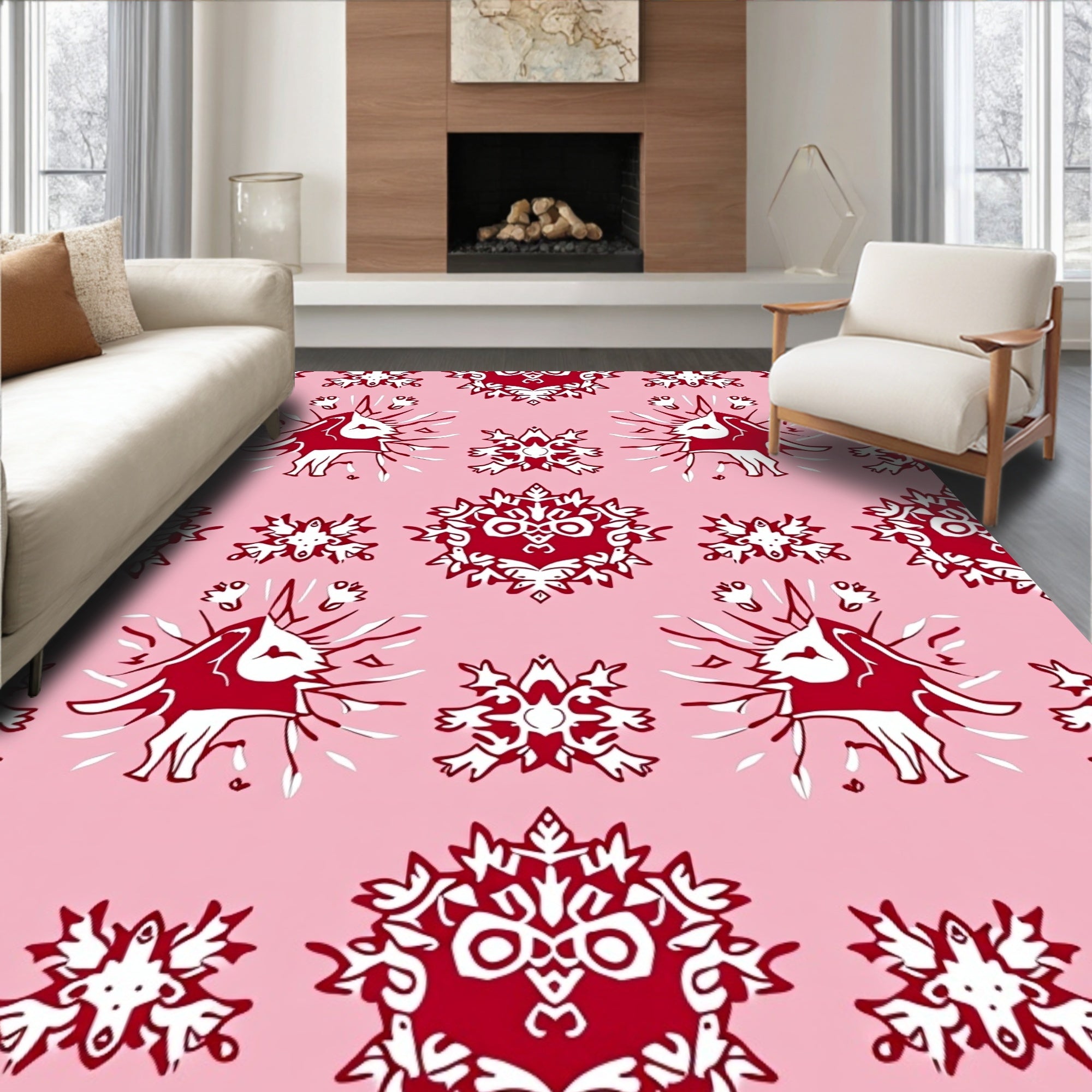 Crimson Unicorn Starburst Mandala Pink Rug