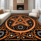 Orange Black Star Snowflake Floral Rug