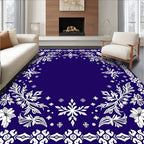 Deep Blue Floral Snowflake Frame Rug