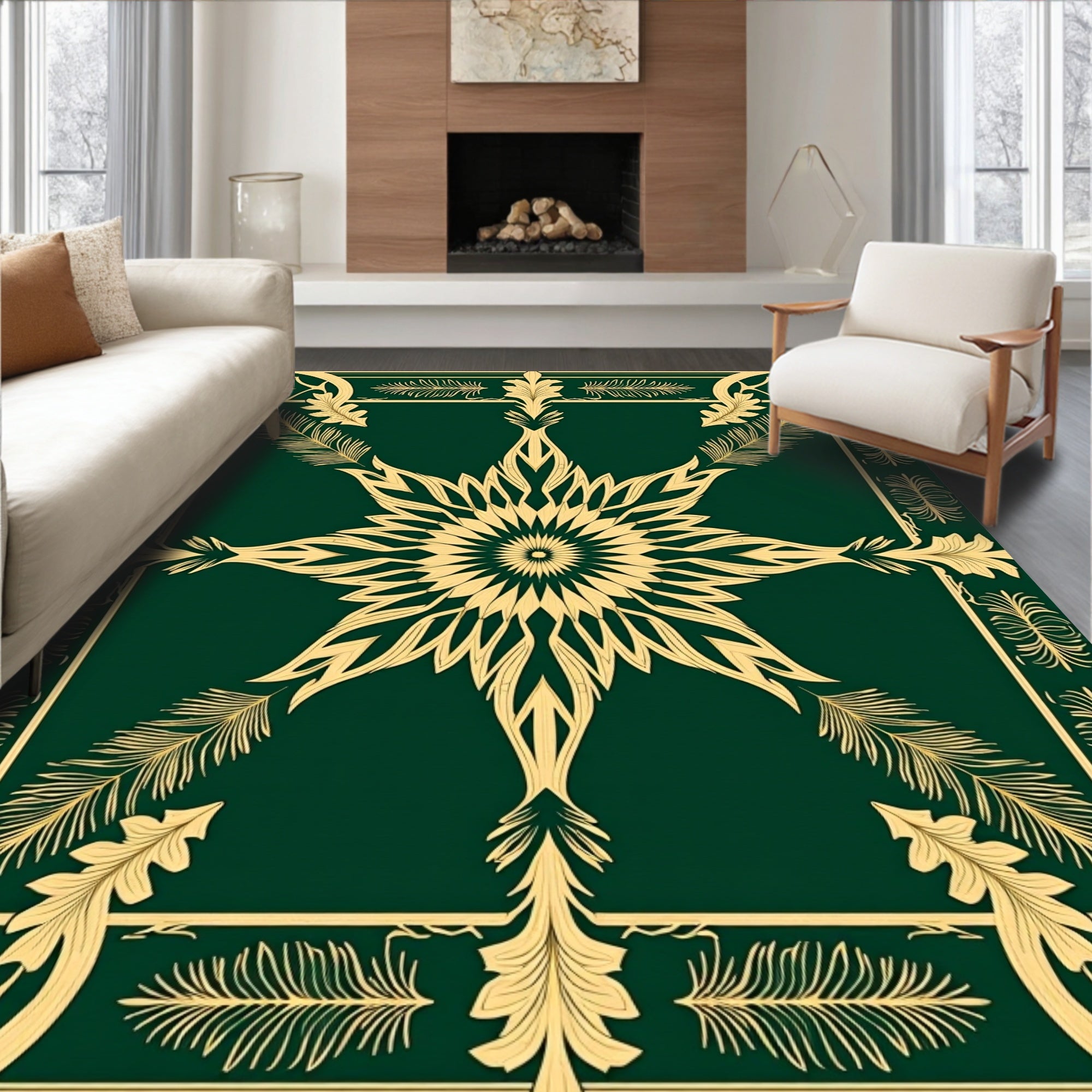 Emerald Gold Ornate Radial Medallion Rug