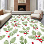 Festive Green Sprigs Red Berry Accents Rug