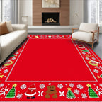 Festive Red Santa Snowflakes Christmas Border Rug