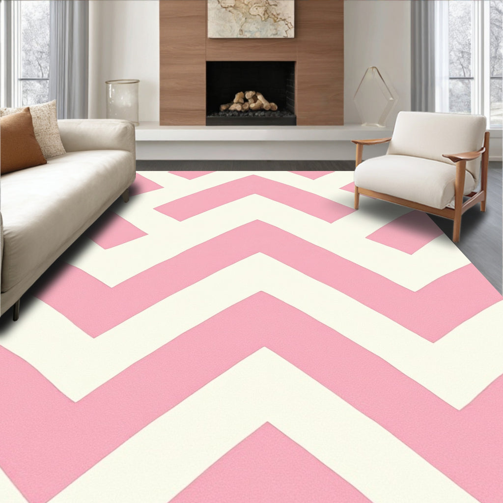 Chic Pink Chevron Stripe Rug