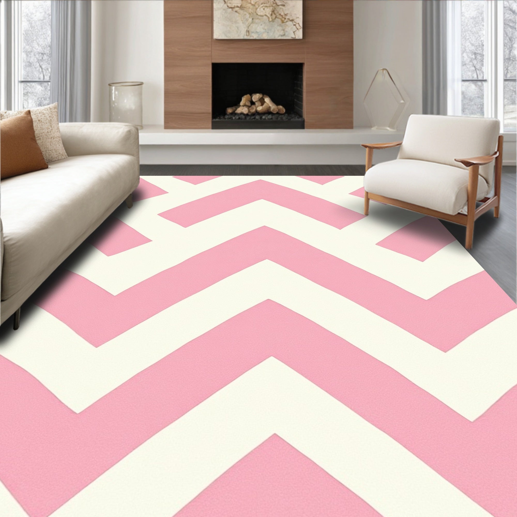 Chic Pink Chevron Stripe Rug