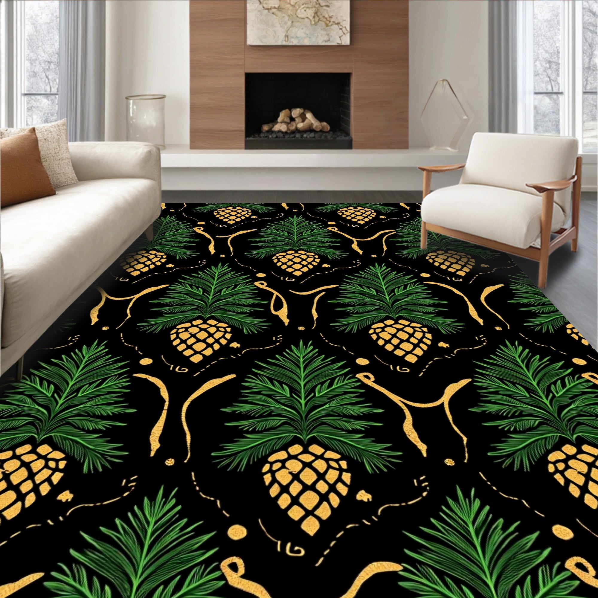 Green Pinecone Gold Swirls Rug