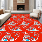 Vibrant Red White Blue Floral Teapot Rug