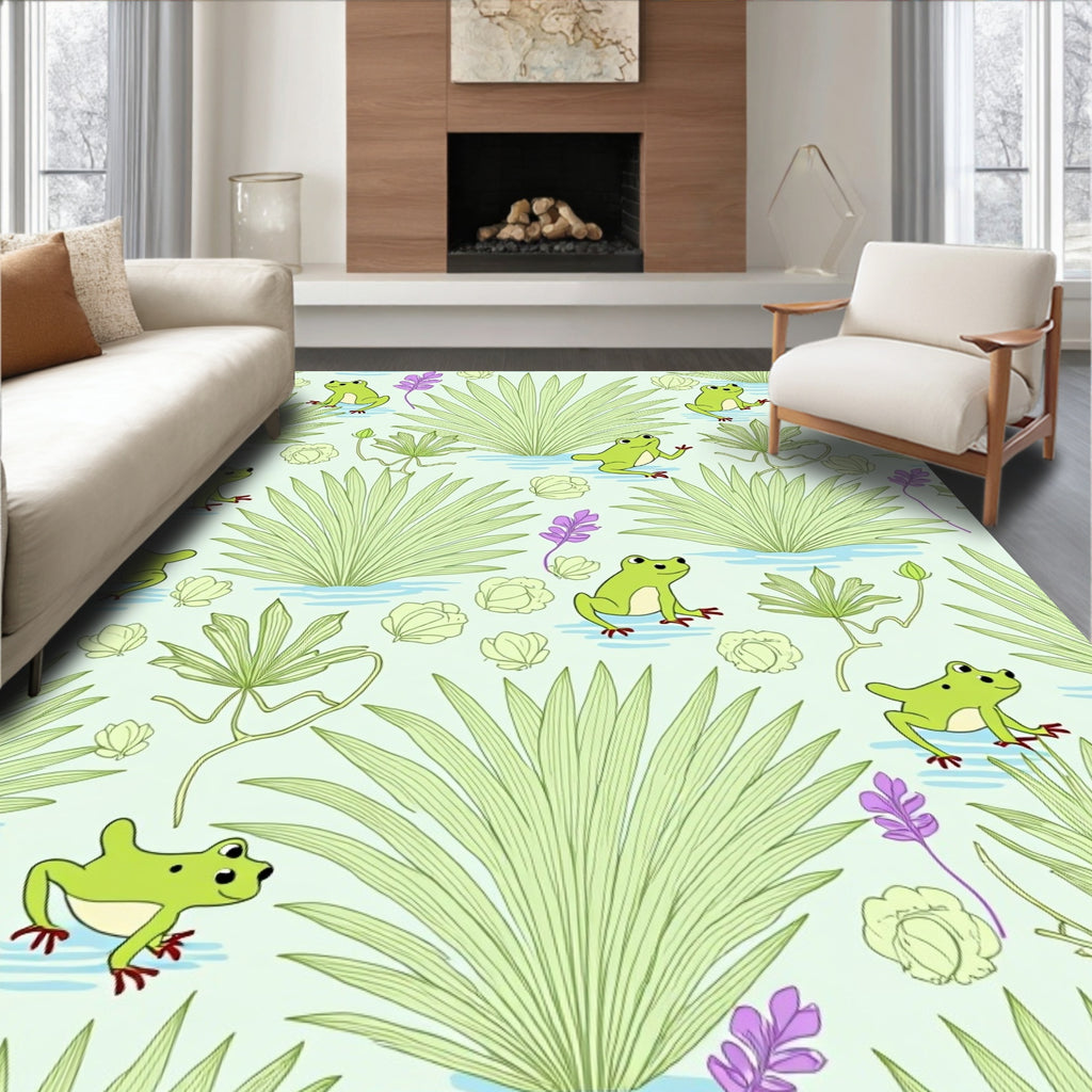 Whimsical Green Frogs Pond Companions Rug