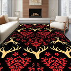 Golden Deer Antler Red Floral Harmony Rug