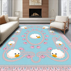 Whimsical Blue Sheep Floral Border Rug