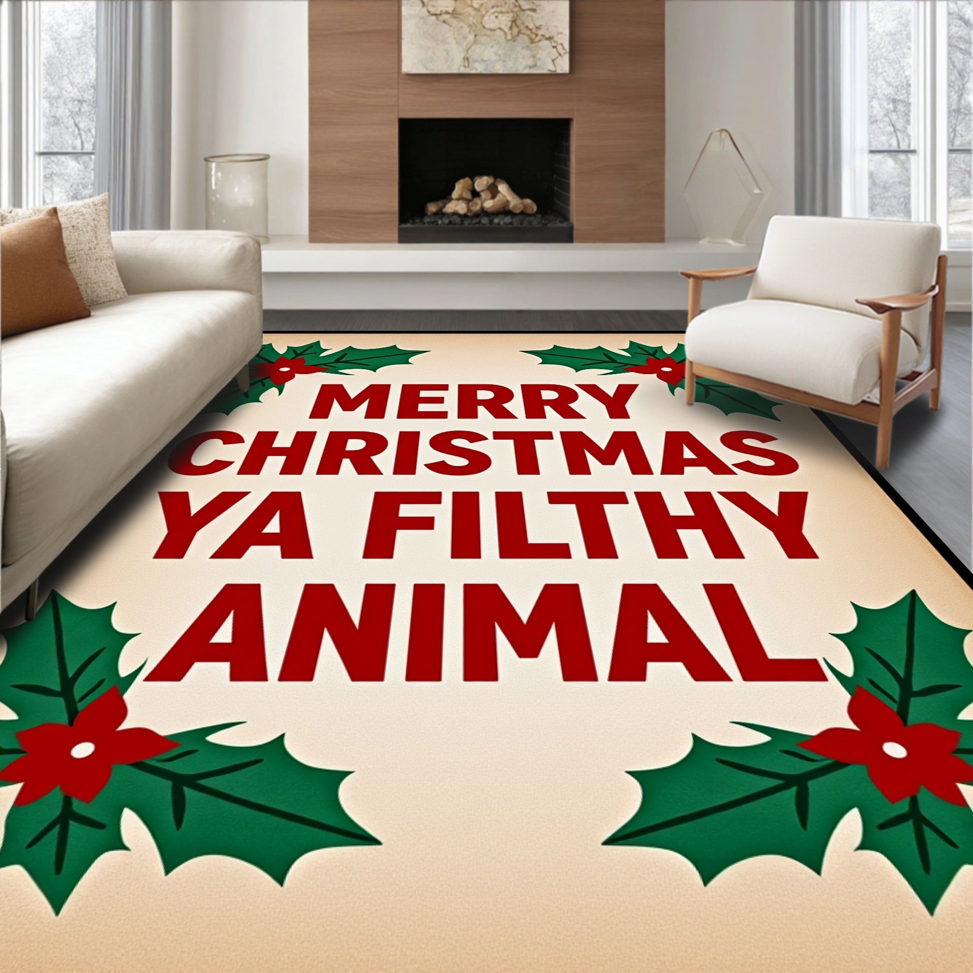Merry Christmas Filthy Animal Holly Rug