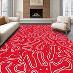 Red White Whimsical Heart Swirls Rug