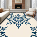 Deep Blue Floral Medallion Cream Rug