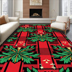Bold Red Green Leaf Plaid Accents Rug