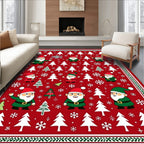 Red Christmas Gnomes Trees Snowflakes Border Rug