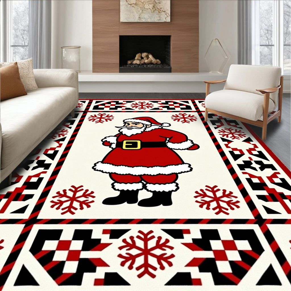 Festive Santa Claus Snowflakes Borders Rug