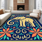 Golden Elephant with Floral Surroundings Rug